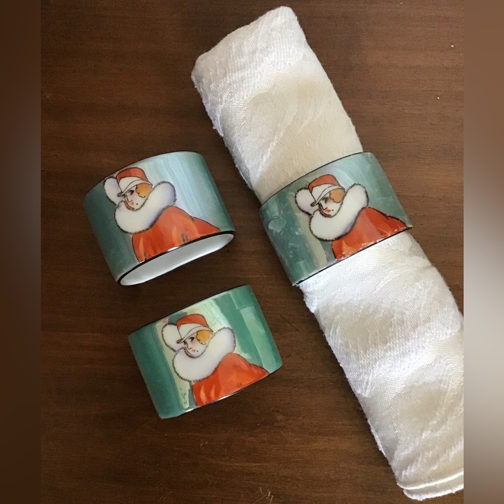 Antique Art Deco Noritaki Napkin Rings with Flapper girl